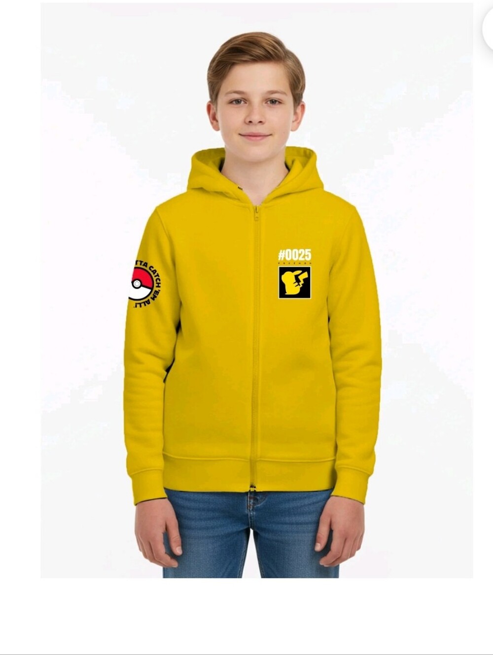 Yellow Pikachu Graphic Zip Hoodie & Pikachu Stuffed Animal - Picture 4 of 11